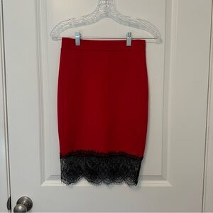 BONGO Red Pencil Skirt with Black Lace Trim
